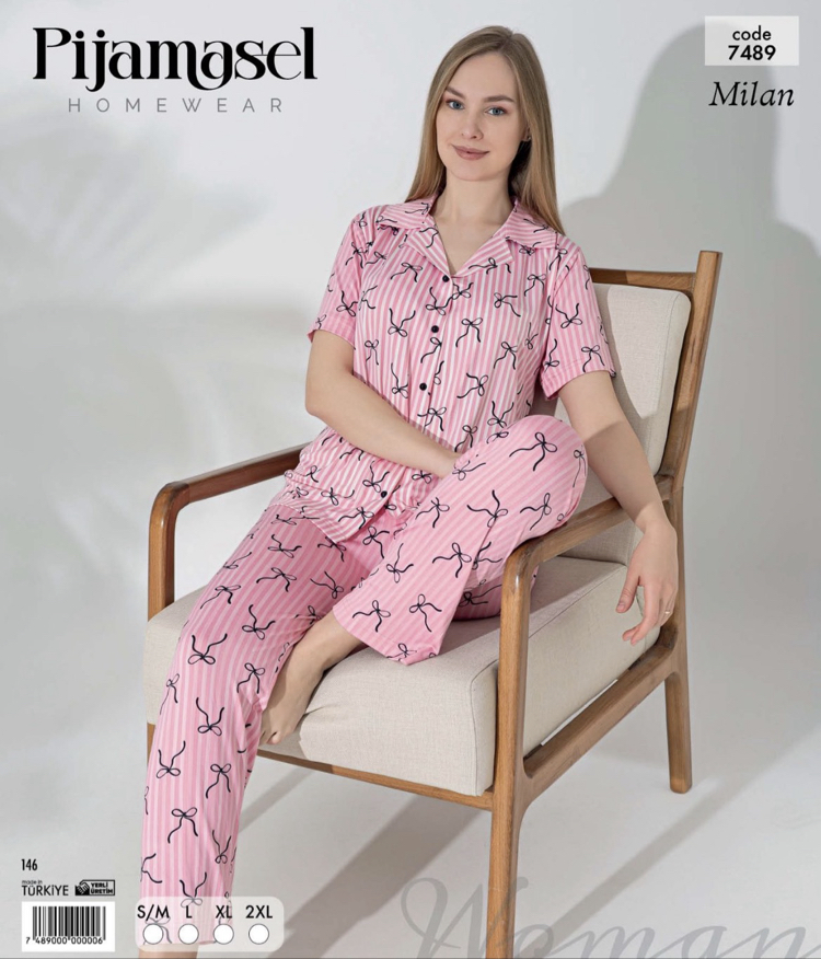 Pembe Kurdele Pijama Takımı Düğmeli
