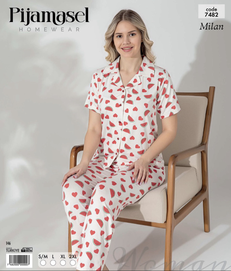 Kalpli Karpuz Pijama Takımı Düğmeli 