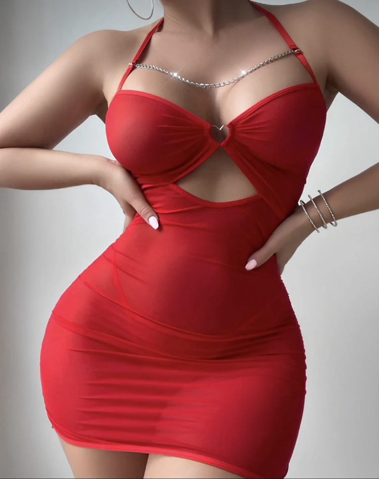 Loveena Transparan Gecelik Kırmızı 
