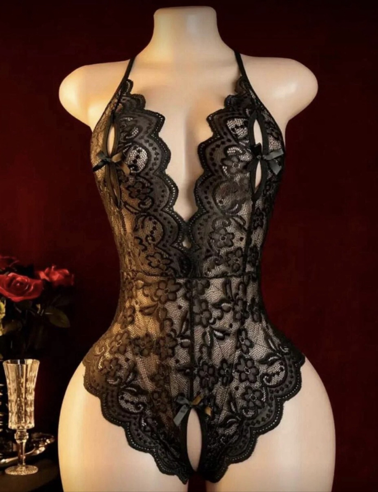 Özel Bölgesi Açık Bodysuit Siyah