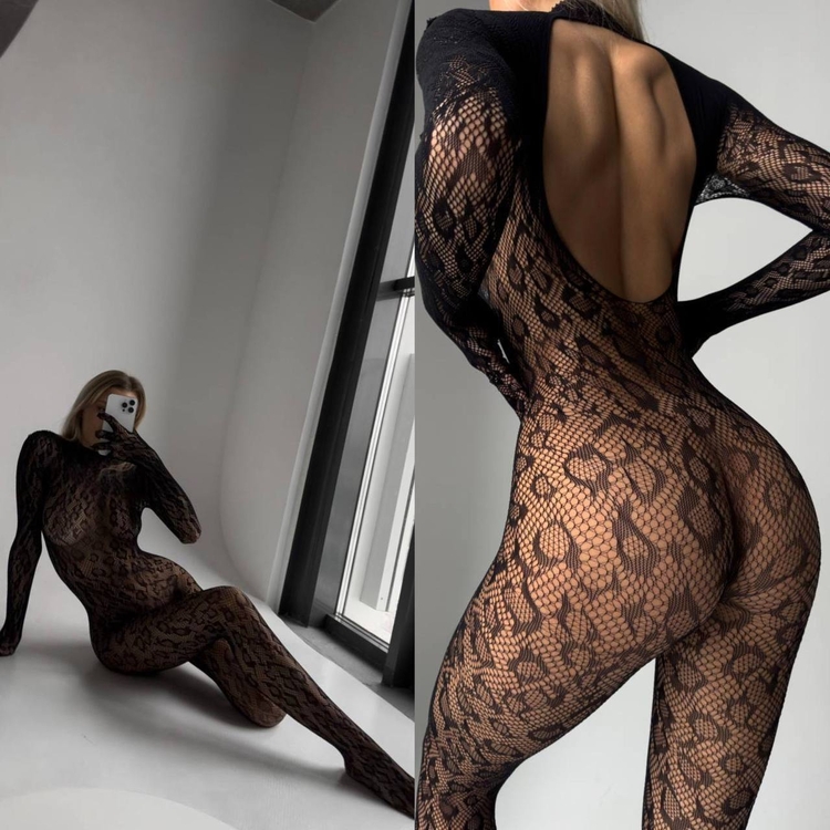 Siyah Leopar Komple Vücut Çorabı