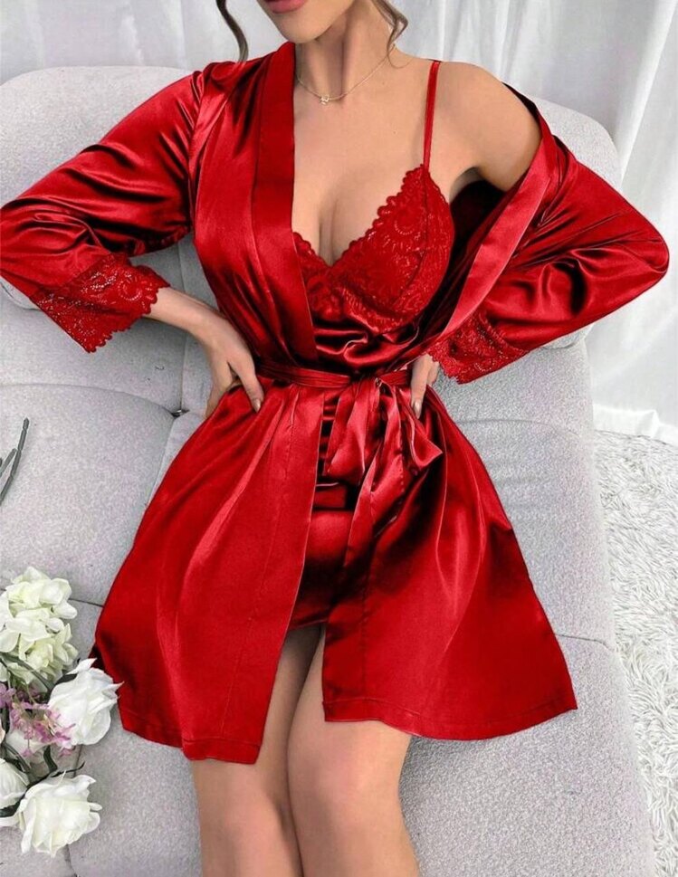 Locky Saten Sabahlık İkili Set