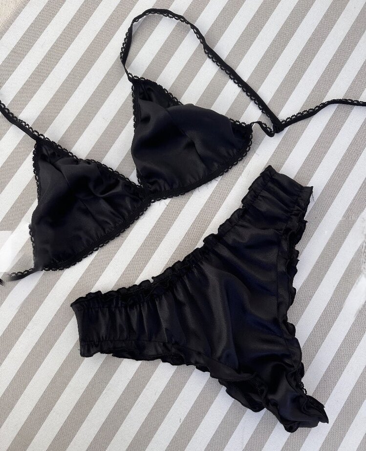 Siyah Saten Bralet Takım