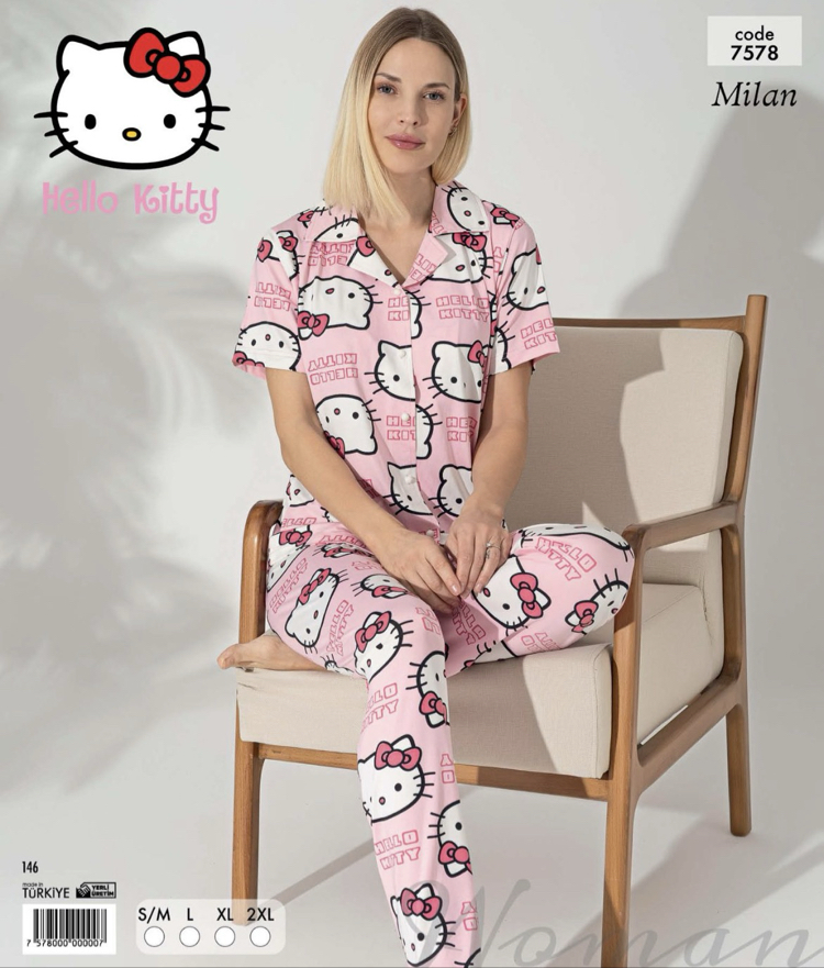 Hello Kitty Pijama Takımı Düğmeli 