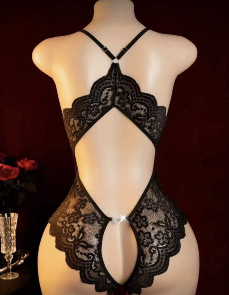 Özel Bölgesi Açık Bodysuit Siyah