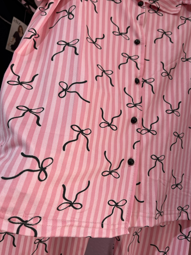 Pembe Kurdele Pijama Takımı Düğmeli