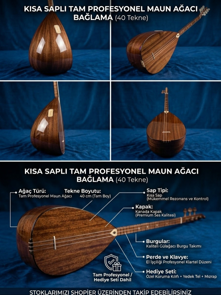 Kısa Saplı Tam Profesyonel Maun Ağacı Bağlama (40 Tekne) - Kanada Kapaklı