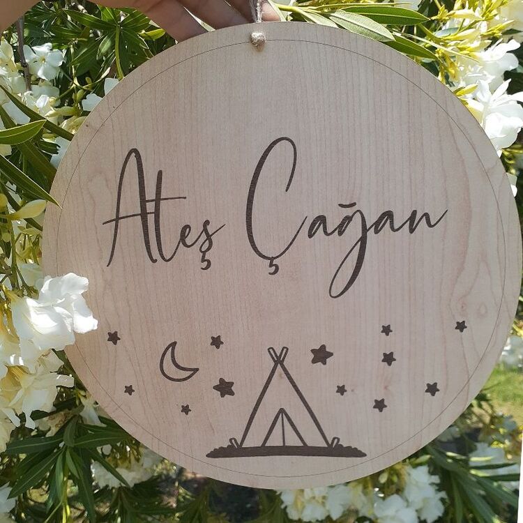 Kamp ve Doğa Konsepti Ahşap Kapı Süsü 