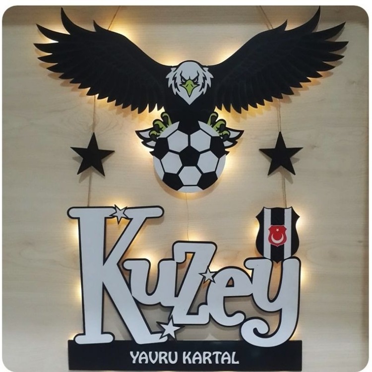 Siyah Beyaz Yavru Kartal İsme Özel Işıklı Kapı / Duvar Süsü 