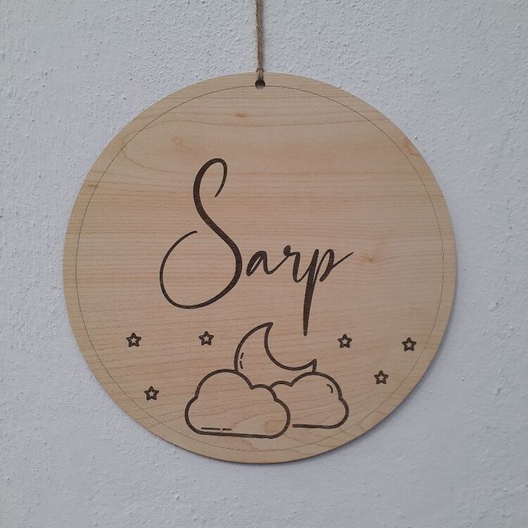 Ay Bulut ve Yıldız Desenli Ahşap Kapı Süsü 