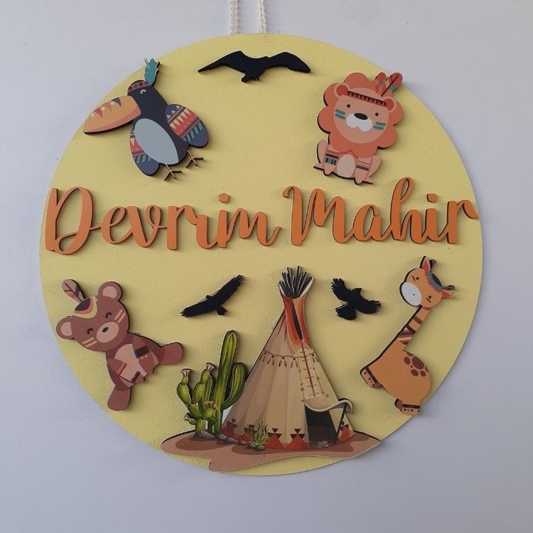 Boho Animals Ahşap Kapı / Duvar Süsü