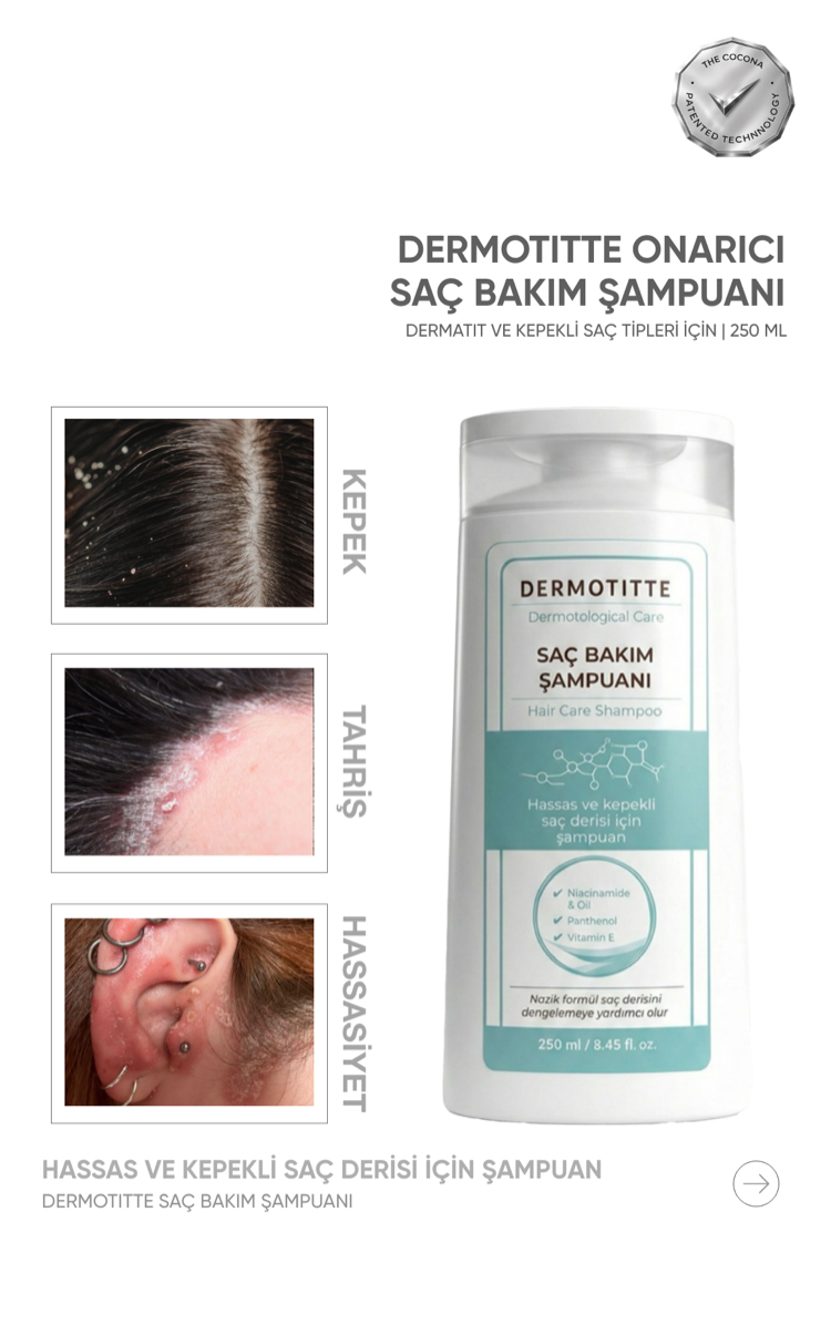 Dermotitte Onaricı Saç Bakım Şampuanı | Dermatit ve Eğilimli Saç tipleri Için | 250 ml