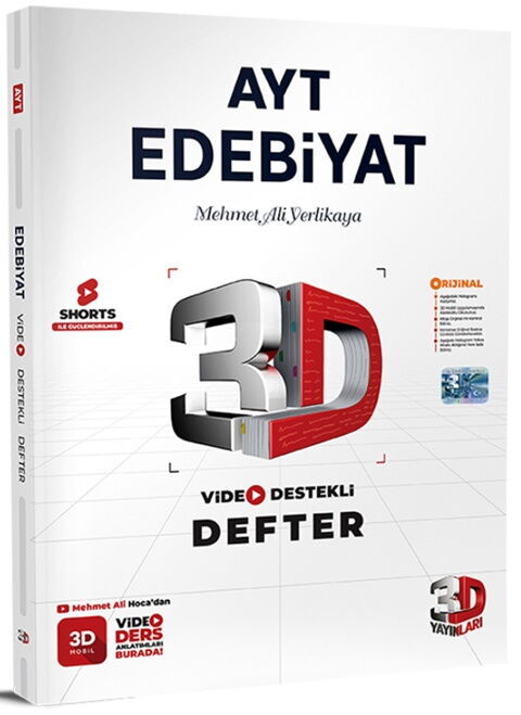 3D YAYINLARI AYT EDEBİYAT VİDEO DESTEKLİ DEFTER GÜNCEL BASKI