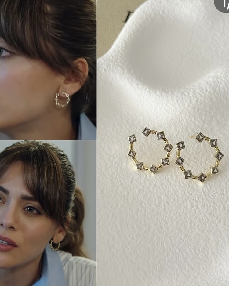 Özel Seri 14K Zirkon Taşlı Yarım Halka Küpe