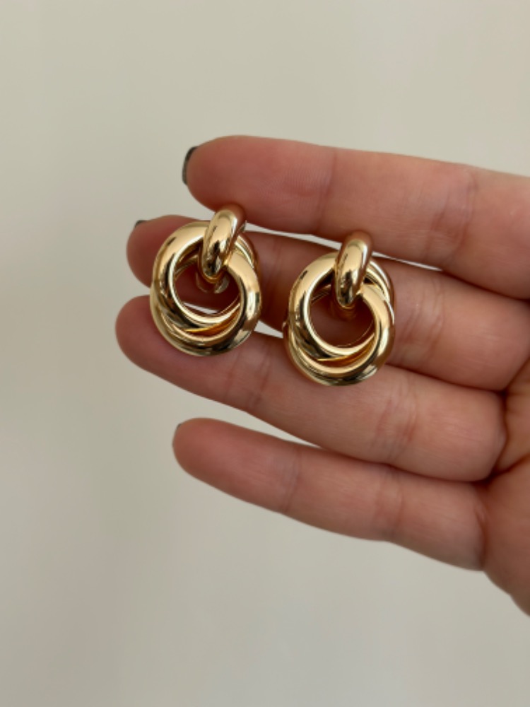 14K Altın Kaplama Çift Halka Basic Küpe