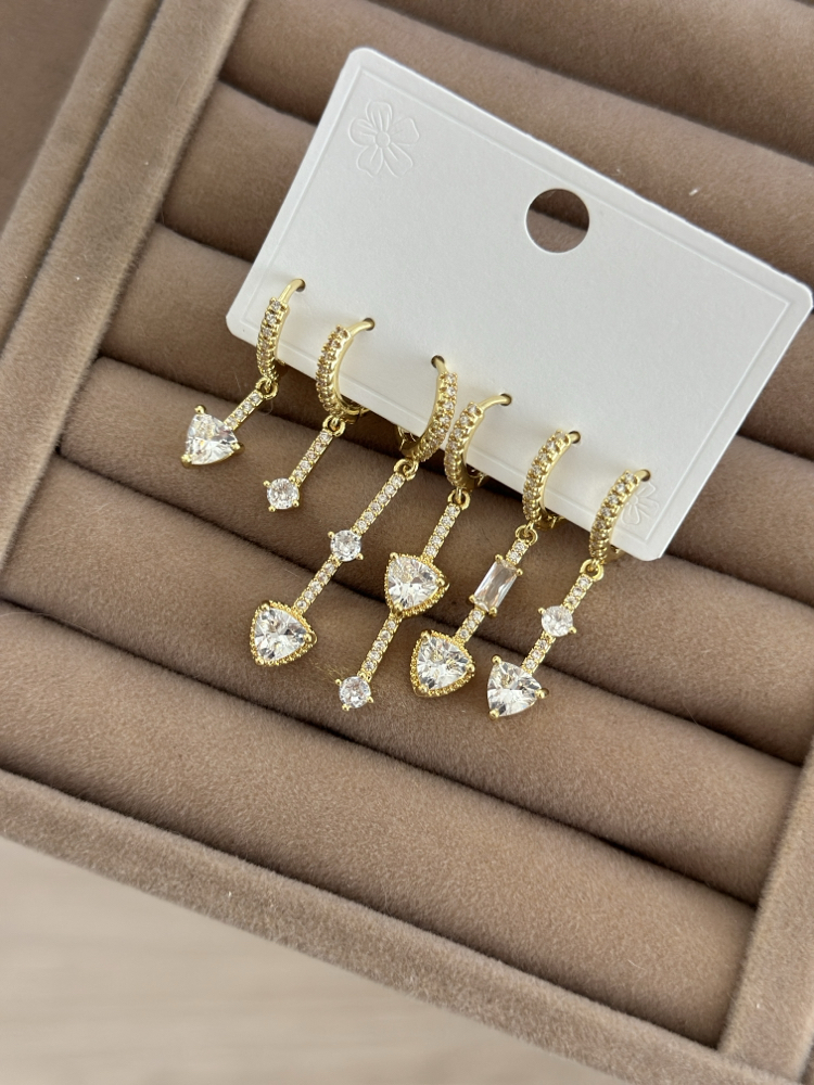 Vip 14K Zirkon Taşlılı 6 lı Küpe Set
