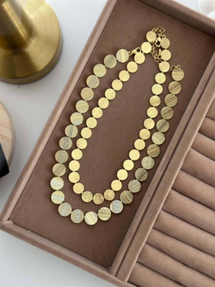 Vip 14K Tırtıklı Pul Kolye (Pul Büyüklüğü 1.2cm)