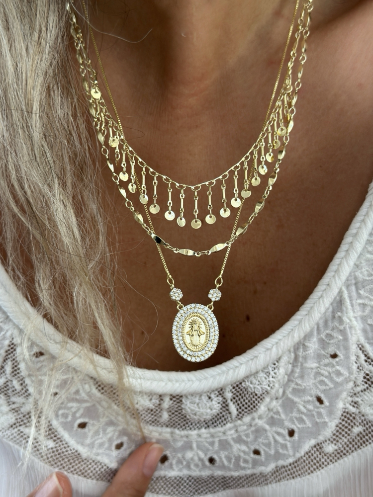 Vip 14K Pullu Çift Zincirli Kolye Set
