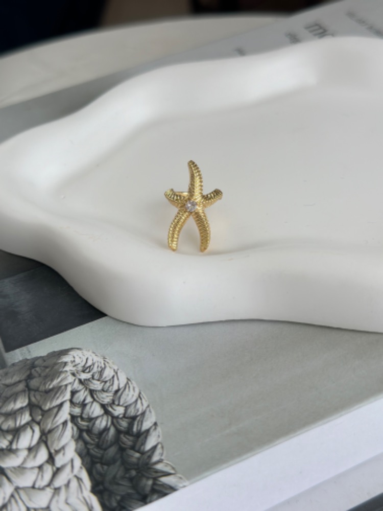 Vip 14K Ortası Taşlı Yıldız Kıkırdak Küpe