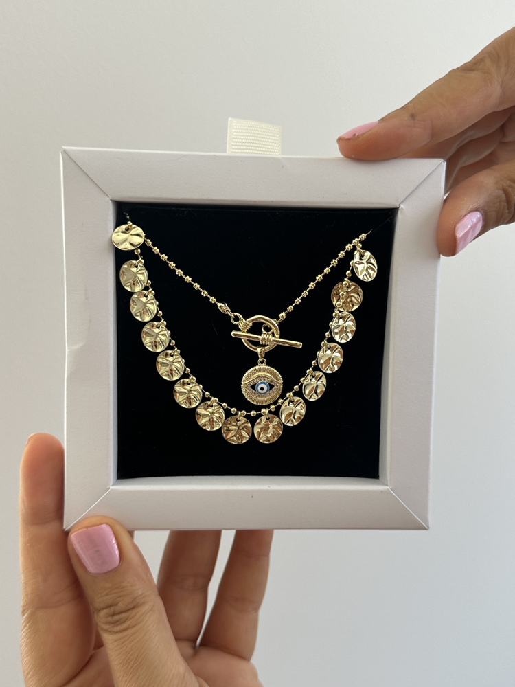 Vip 14K Pul ve Göz Detay Kolye Set