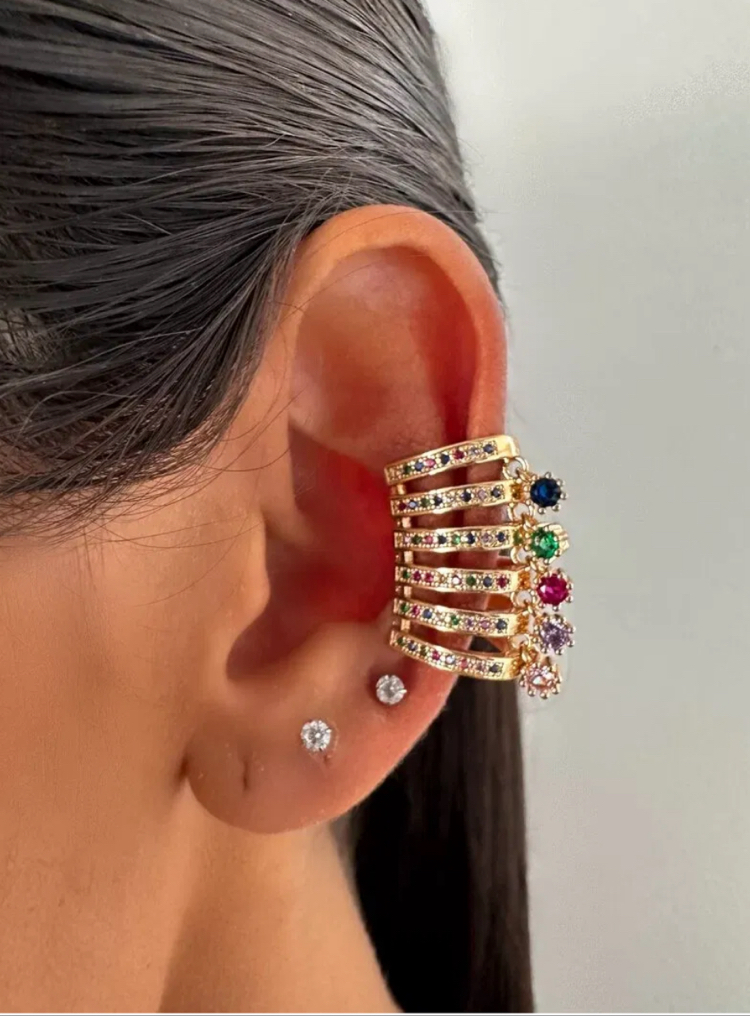 Vip 14K Renkli Taşlı Kıkırdak Küpe