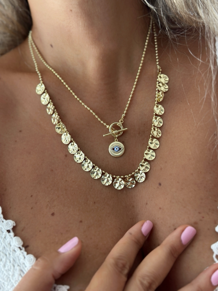 Vip 14K Pul ve Göz Detay Kolye Set