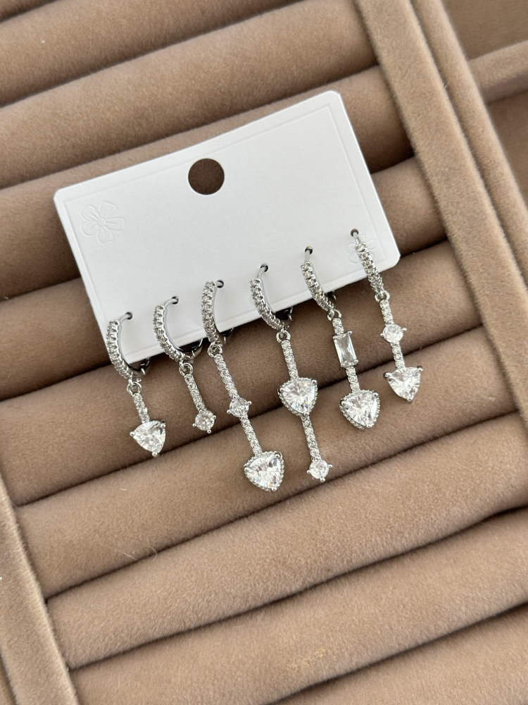 Vip 14K Zirkon Taşlılı 6 lı Küpe Set