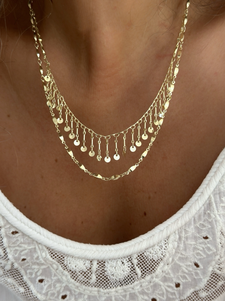 Vip 14K Pullu Çift Zincirli Kolye Set