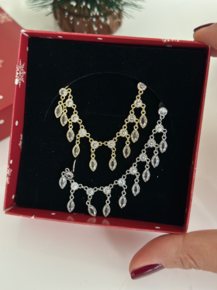 Vip 14 K Altın Kaplama Damla Taşlı Zincir Detaylı Kıkırdak Küpe
