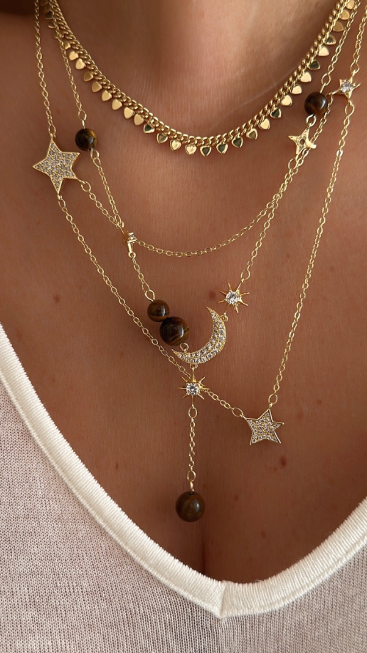 Vip Gold Ay Detay Kolye Set