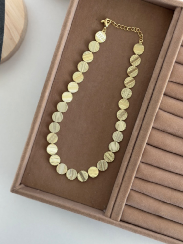 Vip 14K Tırtıklı Pul Kolye (Pul Büyüklüğü 1.2cm)