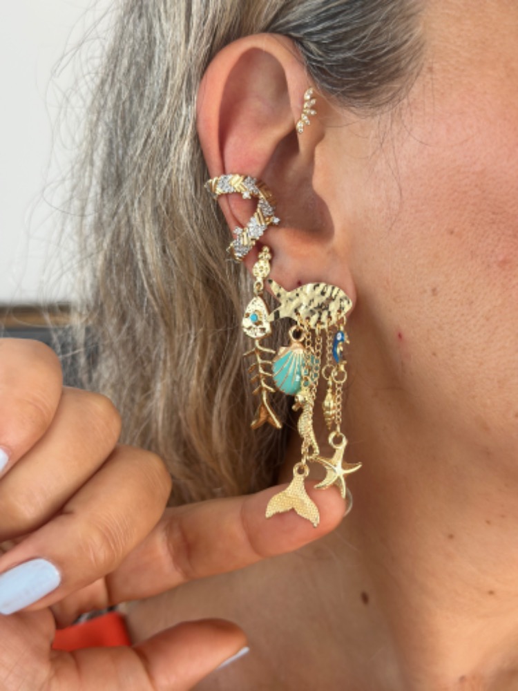 Vip 14K Charmlı Balık Küpe Set