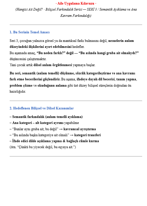 Hangisi Ait Değil? - 3 - Bilişsel Farkındalık Serisi
