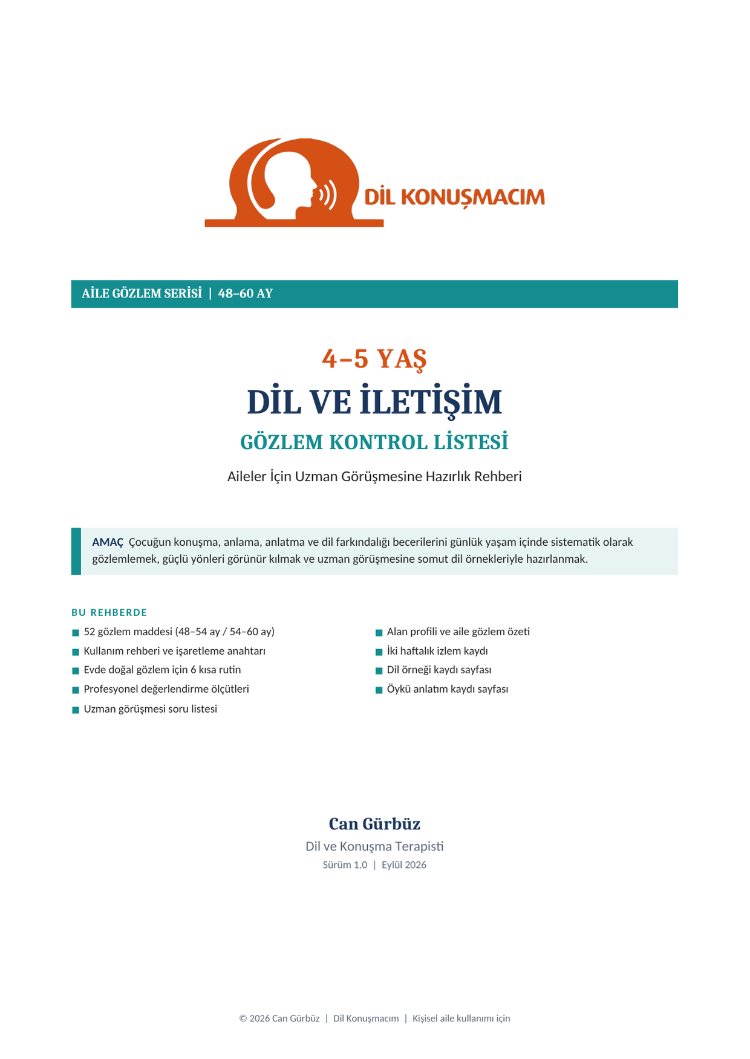 4–5 Yaş Dil ve İletişim Gözlem Kontrol Listesi | Aile Rehberi