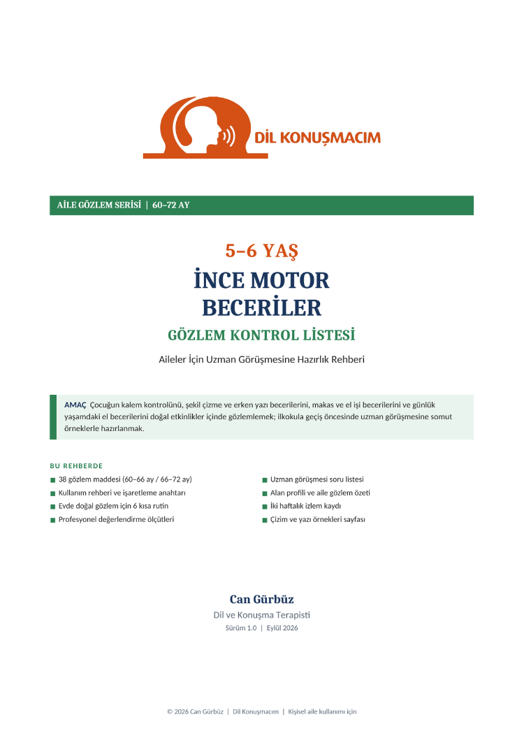 5–6 Yaş İnce Motor Beceriler Gözlem Kontrol Listesi | Aile Rehberi