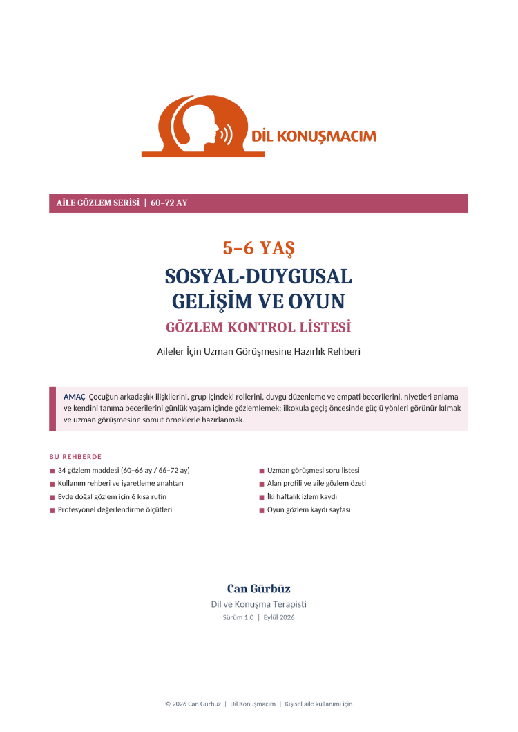 5–6 Yaş Sosyal-Duygusal Gelişim ve Oyun Gözlem Kontrol Listesi | Aile Rehberi