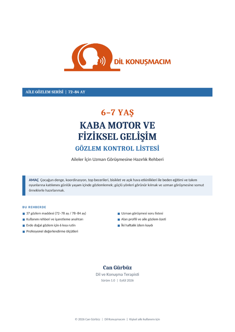 6–7 Yaş Kaba Motor ve Fiziksel Gelişim Gözlem Kontrol Listesi | Aile Rehberi