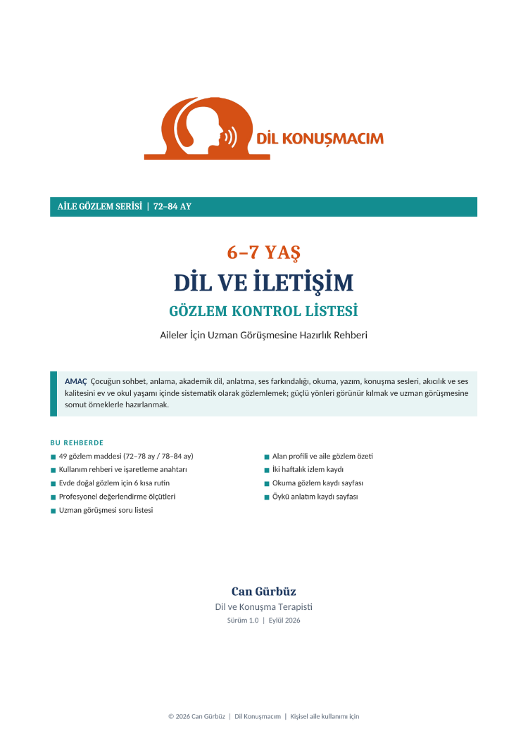 6–7 Yaş Dil ve İletişim Gözlem Kontrol Listesi | Aile Rehberi