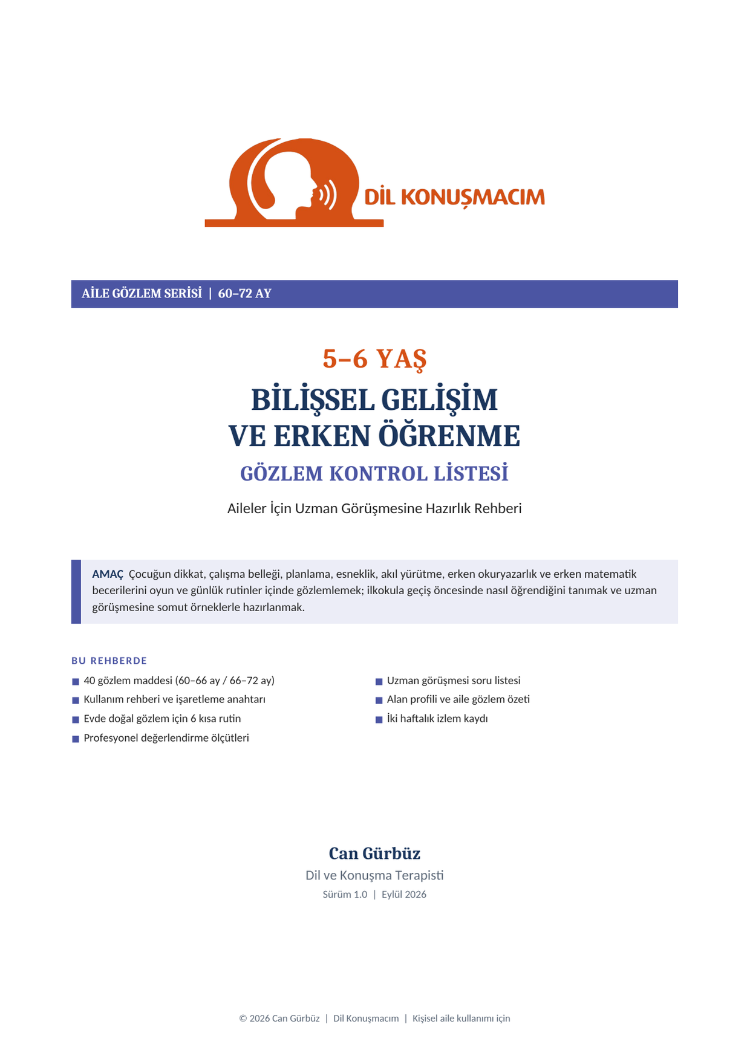 5–6 Yaş Bilişsel Gelişim ve Erken Öğrenme Gözlem Kontrol Listesi | Aile Rehberi