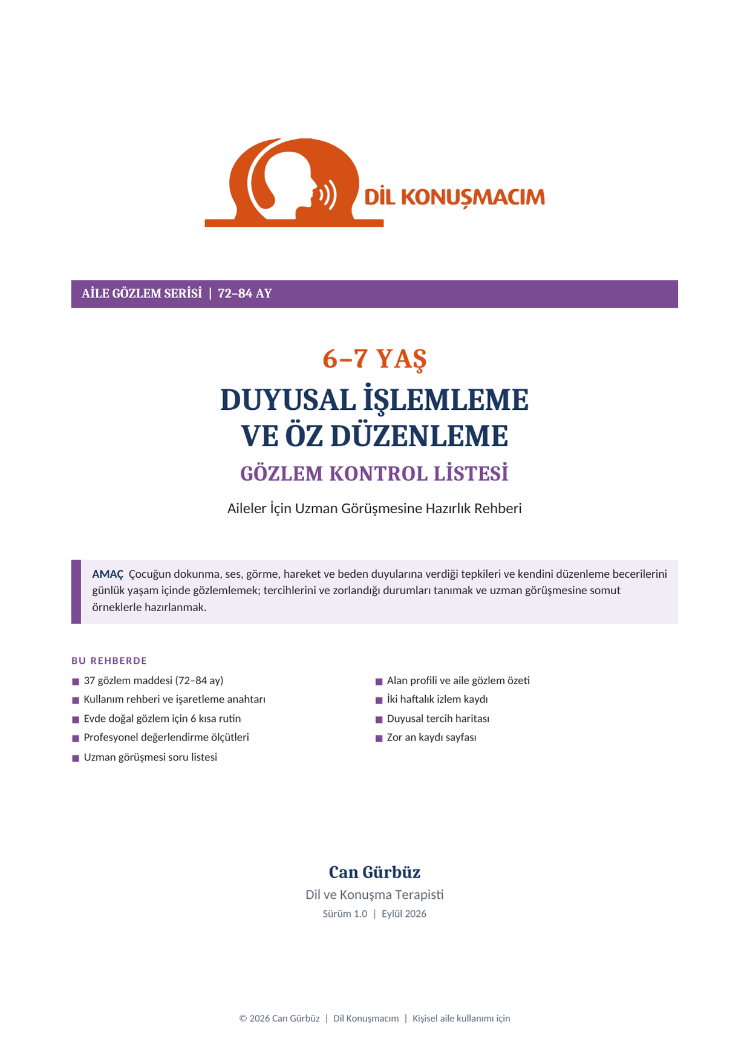 6–7 Yaş Duyusal İşlemleme ve Öz Düzenleme Gözlem Kontrol Listesi | Aile Rehberi