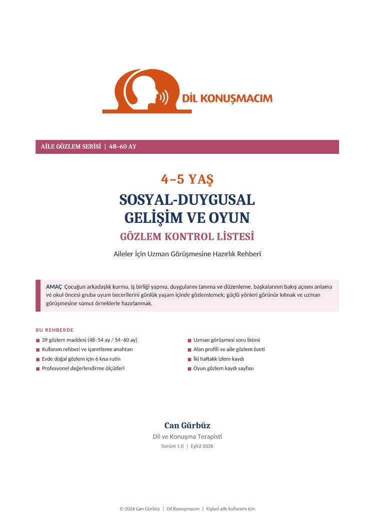 4–5 Yaş Sosyal-Duygusal Gelişim ve Oyun Gözlem Kontrol Listesi | Aile Rehberi