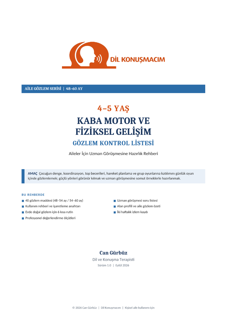 4–5 Yaş Kaba Motor ve Fiziksel Gelişim Gözlem Kontrol Listesi | Aile Rehberi