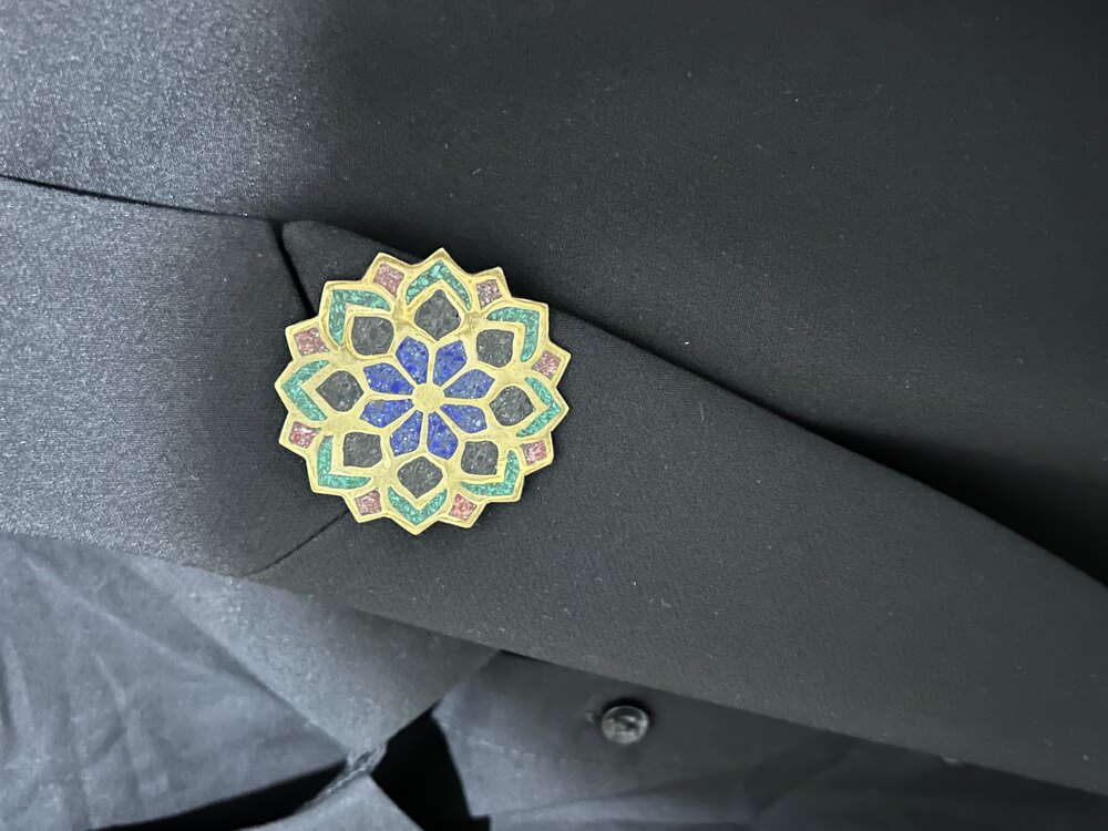 Pirinç selçuklu kolye ucu mozaik rozet broş