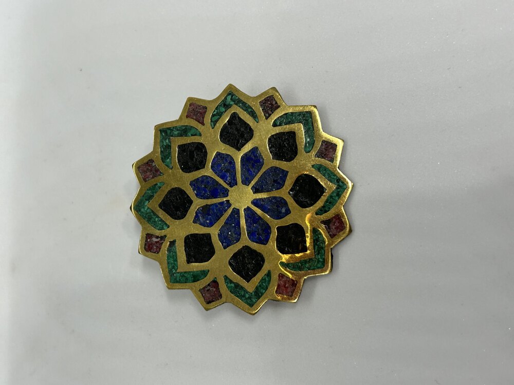Pirinç selçuklu kolye ucu mozaik rozet broş