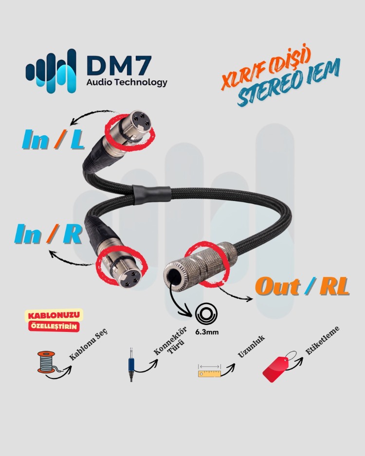 XLR/F (Dişi) Stereo İn-Ear Monitör Kablosu