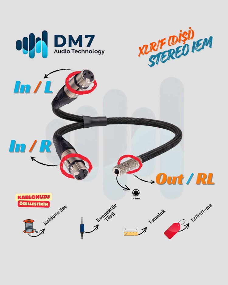 XLR/F (Dişi) Stereo İn-Ear Monitör Kablosu