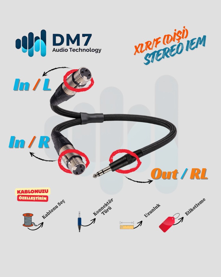 XLR/F (Dişi) Stereo İn-Ear Monitör Kablosu