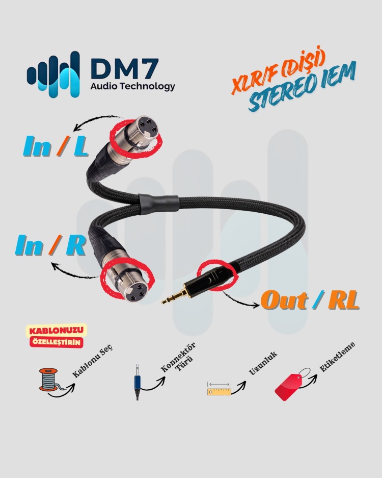 XLR/F (Dişi) Stereo İn-Ear Monitör Kablosu