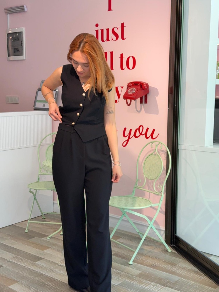 KASHA SİYAH PİLELİ PALAZZO PANTOLON