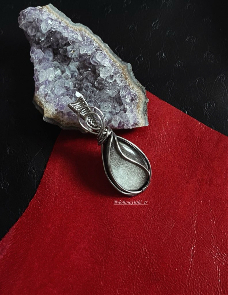 Silver Obsidyen Minimal Çelik Kolye
